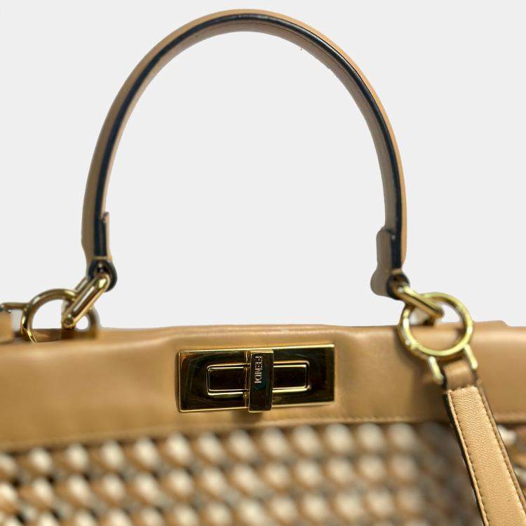 Pre Owned Fendi Brown And Nude Peekaboo Medium Bag