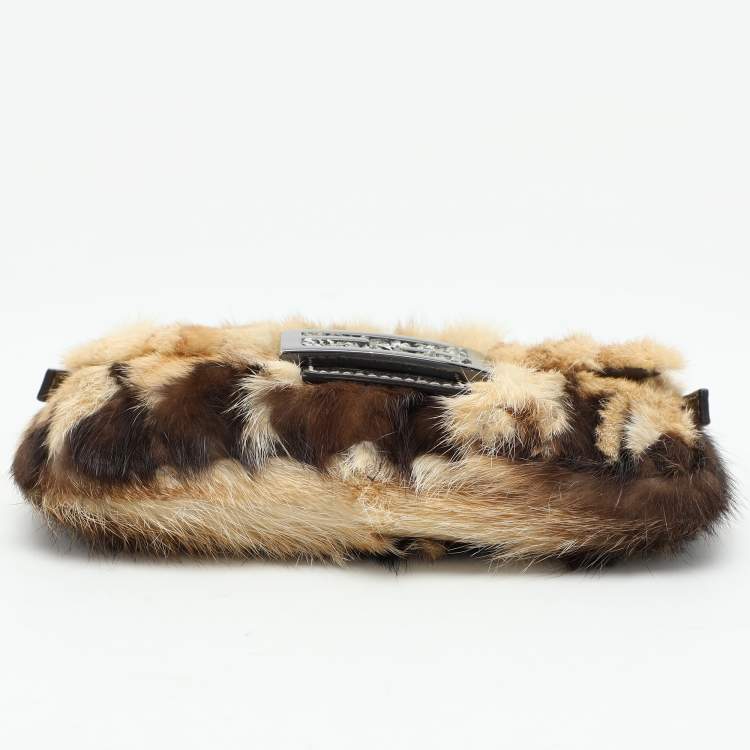 Pre Owned Fendi Beige/Brown Calf Hair Mama Baguette Shoulder Bag