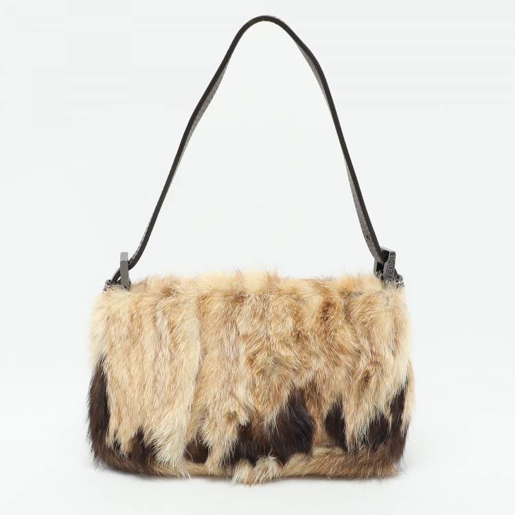 Pre Owned Fendi Beige/Brown Calf Hair Mama Baguette Shoulder Bag
