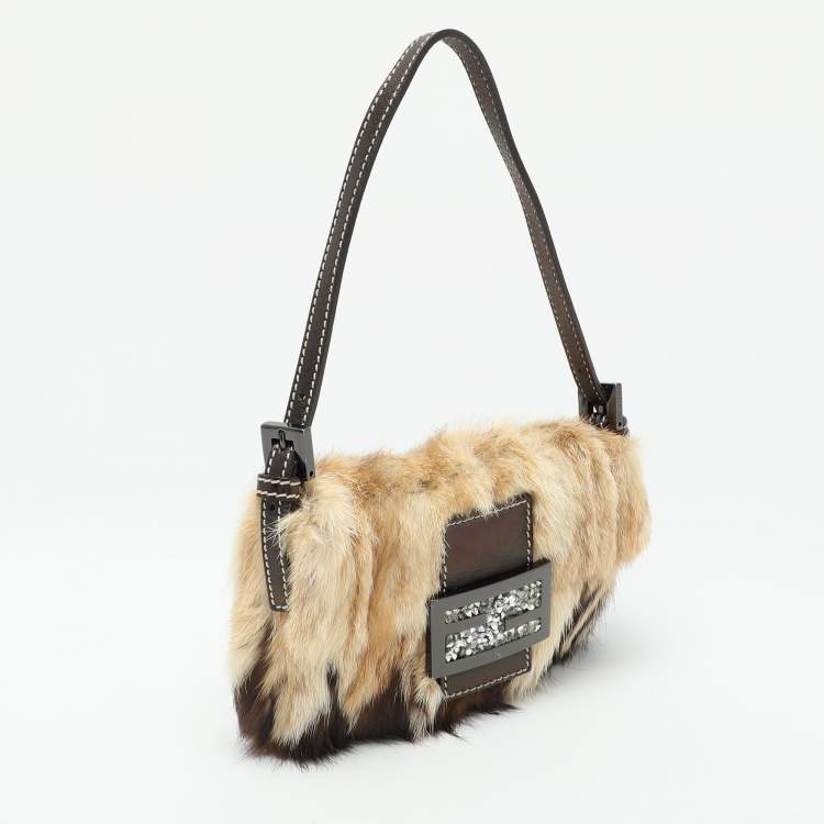 Pre Owned Fendi Beige/Brown Calf Hair Mama Baguette Shoulder Bag