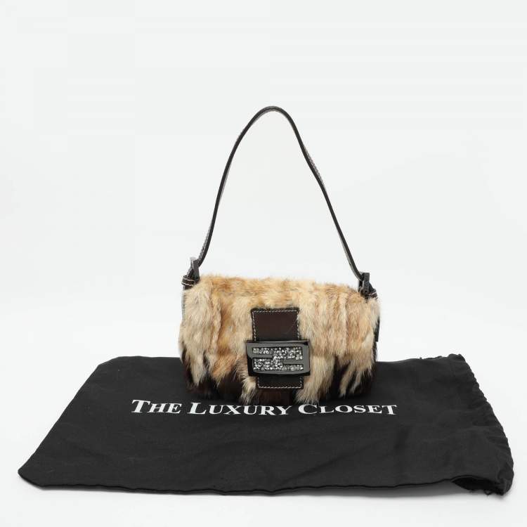 Pre Owned Fendi Beige/Brown Calf Hair Mama Baguette Shoulder Bag