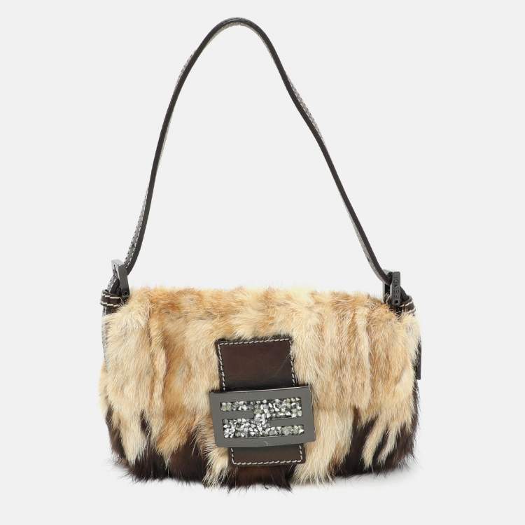 Pre Owned Fendi Beige/Brown Calf Hair Mama Baguette Shoulder Bag