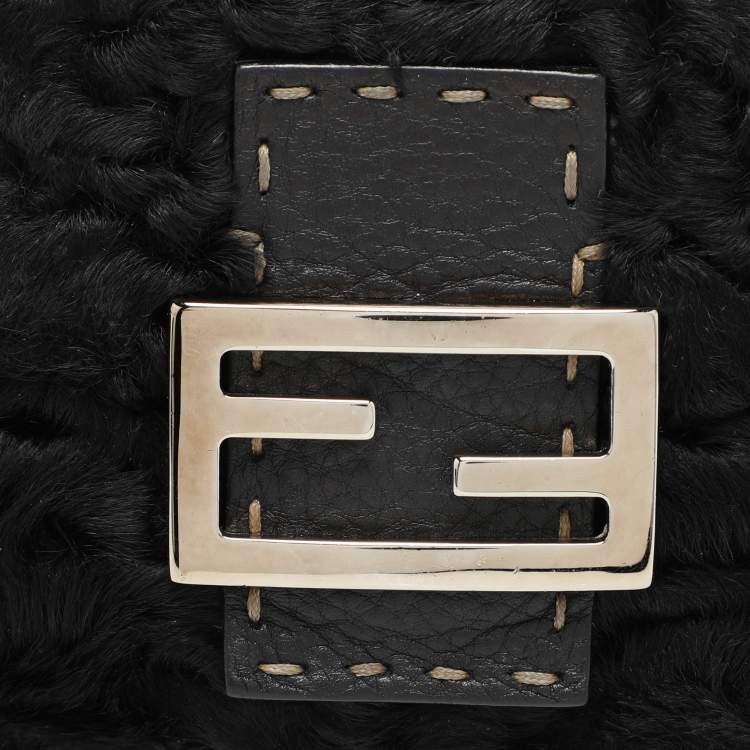 Pre Owned Fendi Black Fur and Leather Mama Baguette Shoulder Bag