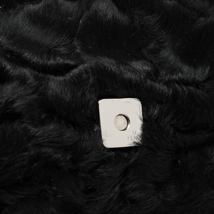 Pre Owned Fendi Black Fur and Leather Mama Baguette Shoulder Bag