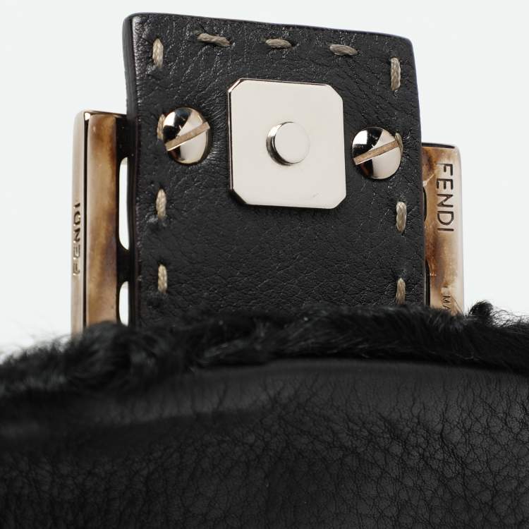 Pre Owned Fendi Black Fur and Leather Mama Baguette Shoulder Bag