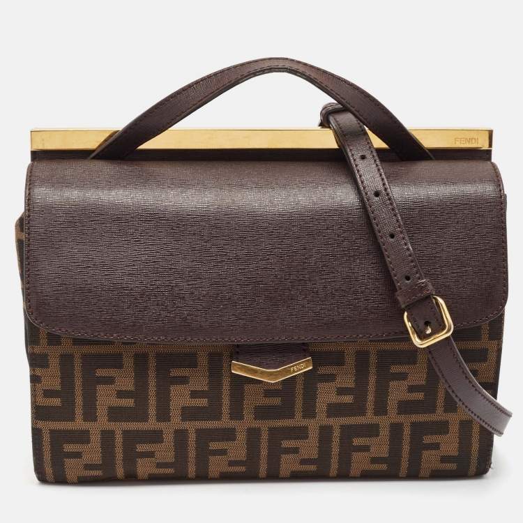 مملوكة مسبقًا Fendi Brown Zucca Canvas and Leather Small Demi Jour Top Handle Bag