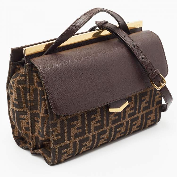 مملوكة مسبقًا Fendi Brown Zucca Canvas and Leather Small Demi Jour Top Handle Bag