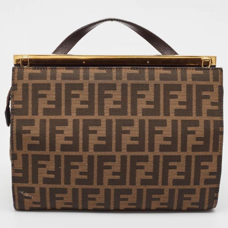مملوكة مسبقًا Fendi Brown Zucca Canvas and Leather Small Demi Jour Top Handle Bag