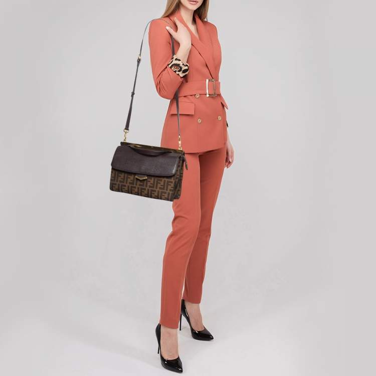 مملوكة مسبقًا Fendi Brown Zucca Canvas and Leather Small Demi Jour Top Handle Bag