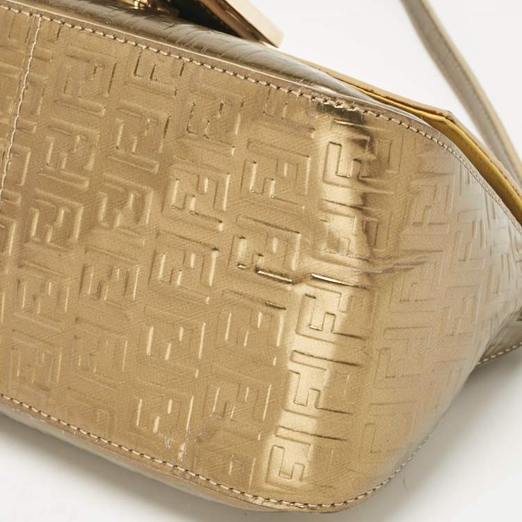 مملوكة مسبقًا Fendi Gold Zucchino Embossed Leather Mini Mama Baguette Bag