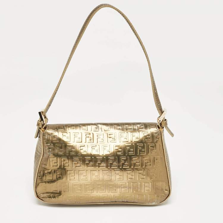 مملوكة مسبقًا Fendi Gold Zucchino Embossed Leather Mini Mama Baguette Bag