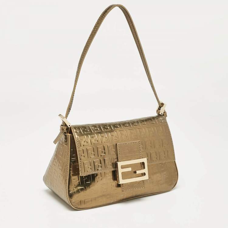 مملوكة مسبقًا Fendi Gold Zucchino Embossed Leather Mini Mama Baguette Bag