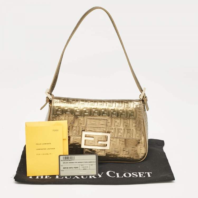 مملوكة مسبقًا Fendi Gold Zucchino Embossed Leather Mini Mama Baguette Bag