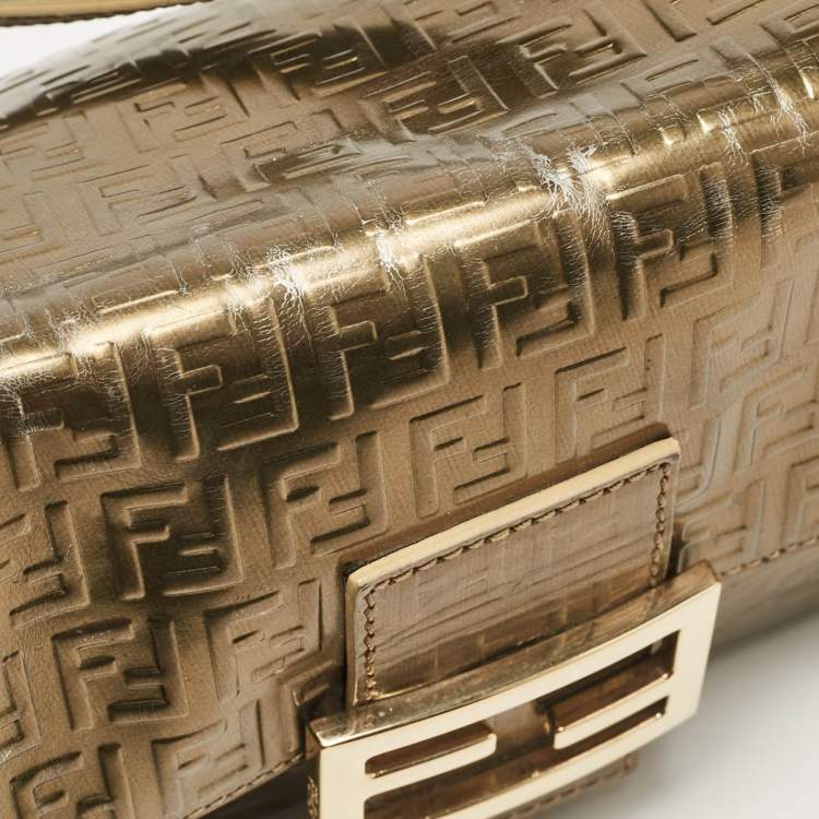 مملوكة مسبقًا Fendi Gold Zucchino Embossed Leather Mini Mama Baguette Bag