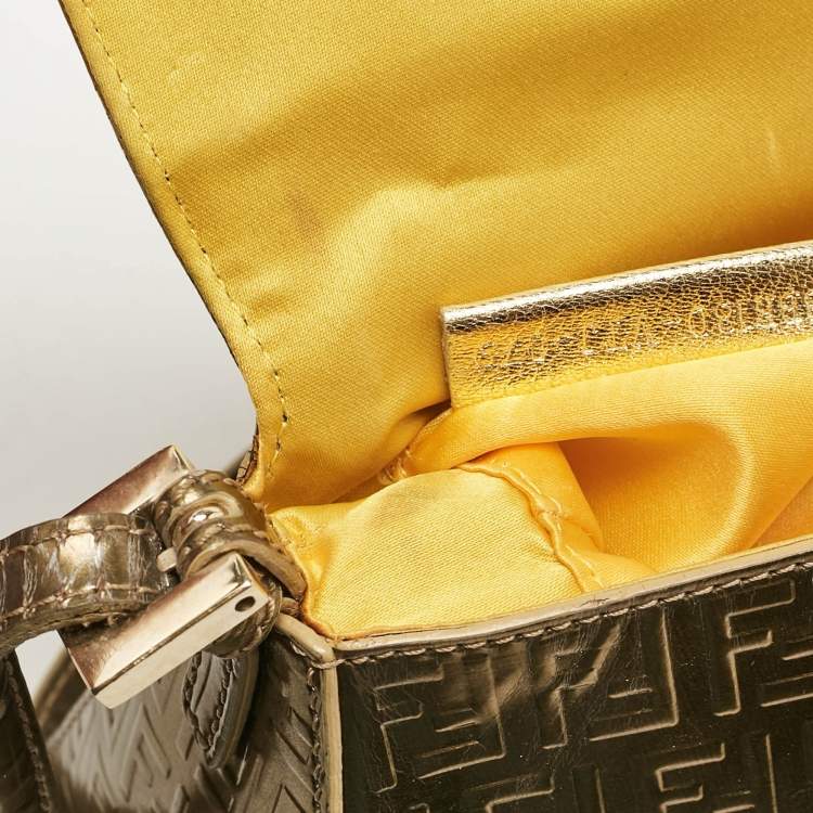 مملوكة مسبقًا Fendi Gold Zucchino Embossed Leather Mini Mama Baguette Bag