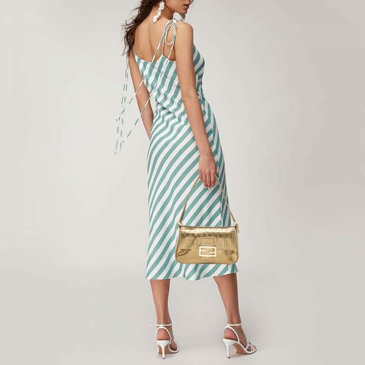 مملوكة مسبقًا Fendi Gold Zucchino Embossed Leather Mini Mama Baguette Bag