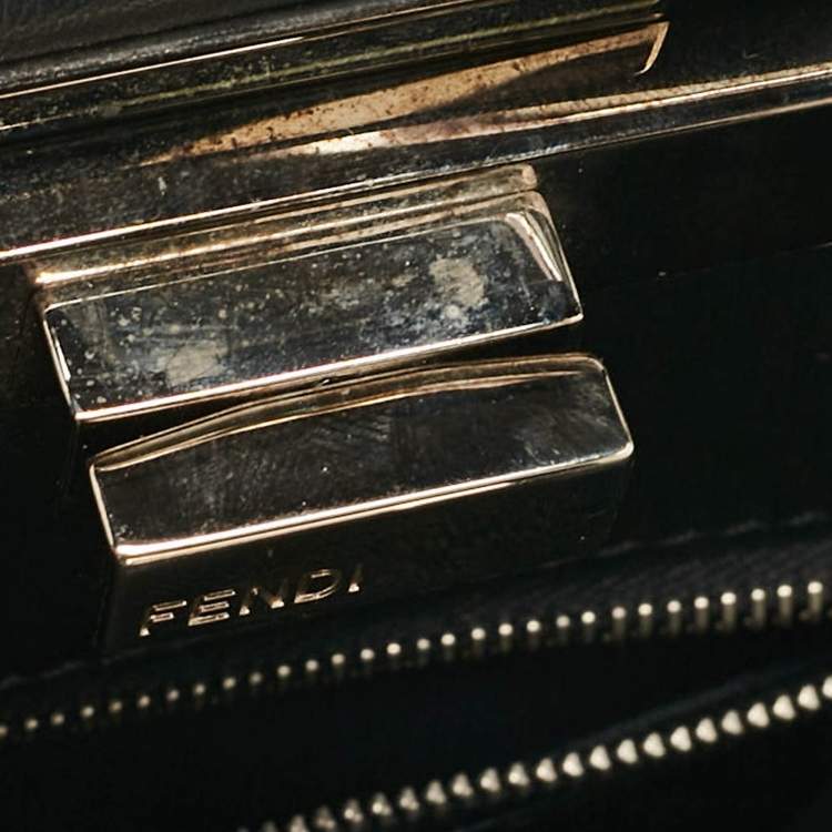 Pre Owned Fendi Black Leather Multicolor Studs Mini Peekaboo Top Handle Bag