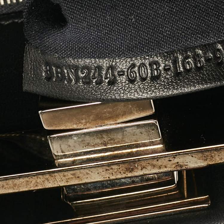 Pre Owned Fendi Black Leather Multicolor Studs Mini Peekaboo Top Handle Bag