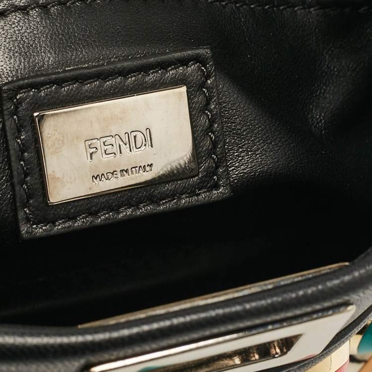 Pre Owned Fendi Black Leather Multicolor Studs Mini Peekaboo Top Handle Bag