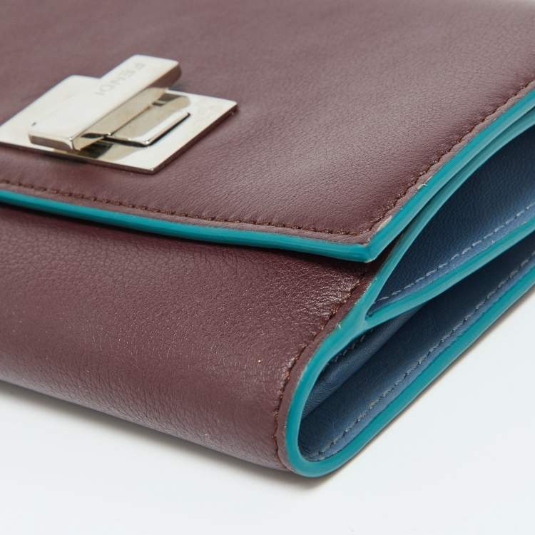 Pre Owned Fendi Burgundy Leather Peekaboo Trifold Wallet