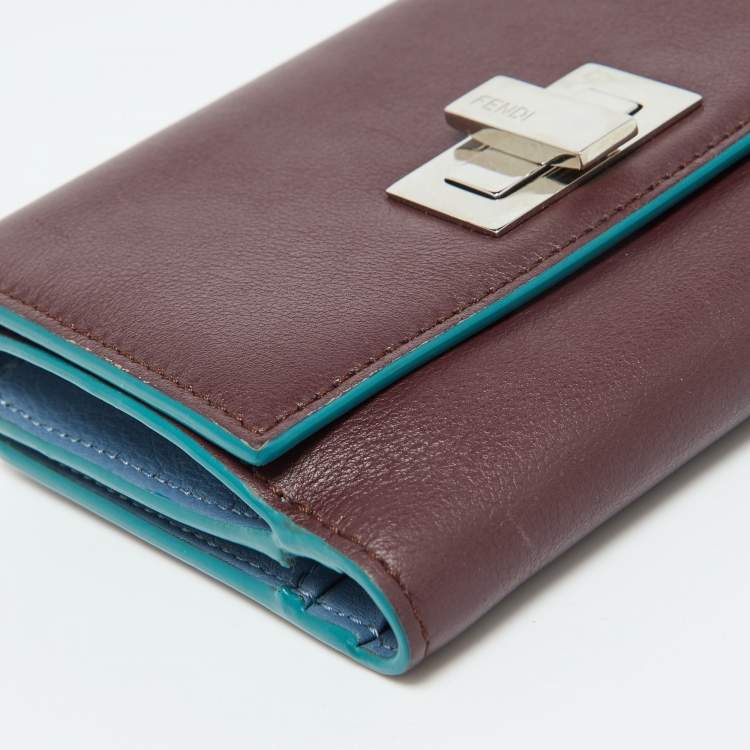 Pre Owned Fendi Burgundy Leather Peekaboo Trifold Wallet