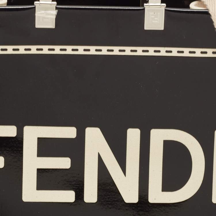 Pre Owned Fendi Black/Off White Canvas and Patent Leather Medium Sunshine Shopper Tote