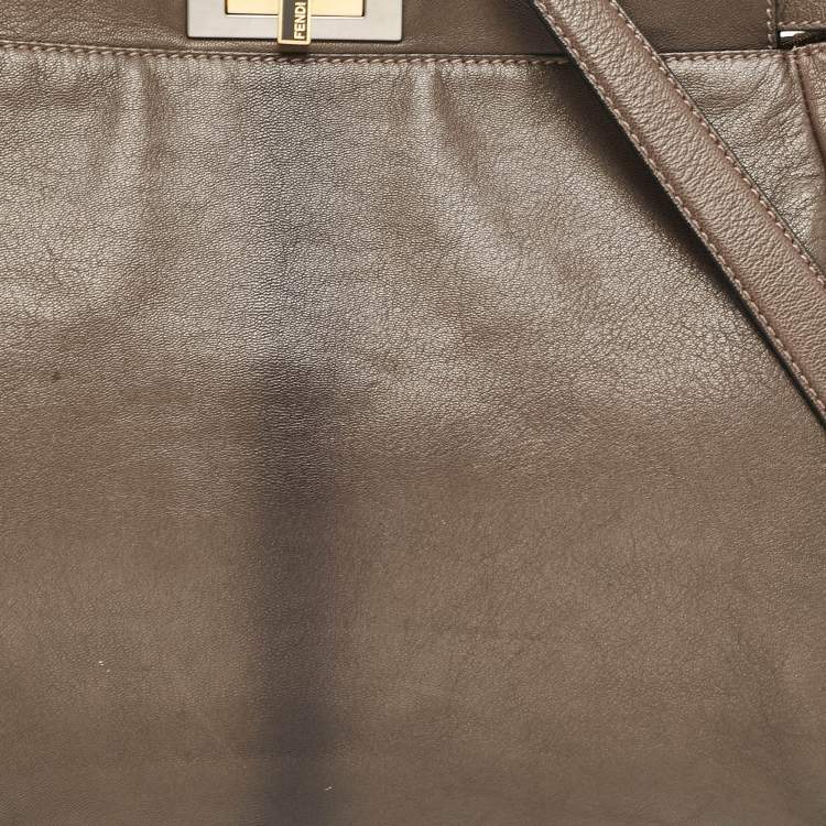 Pre Owned Fendi Grey Leather Large Peekaboo Top Handle Bag