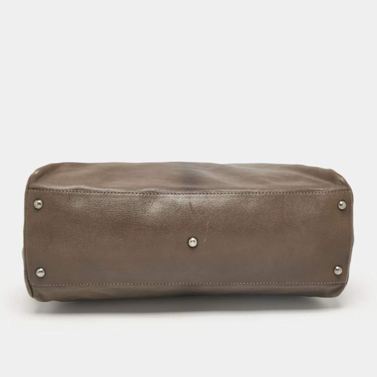 Pre Owned Fendi Grey Leather Large Peekaboo Top Handle Bag