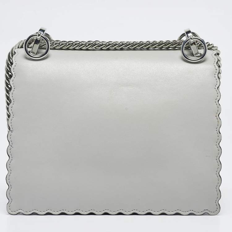Pre Owned Fendi Light Blue Leather Mini Scalloped Kan I Shoulder Bag