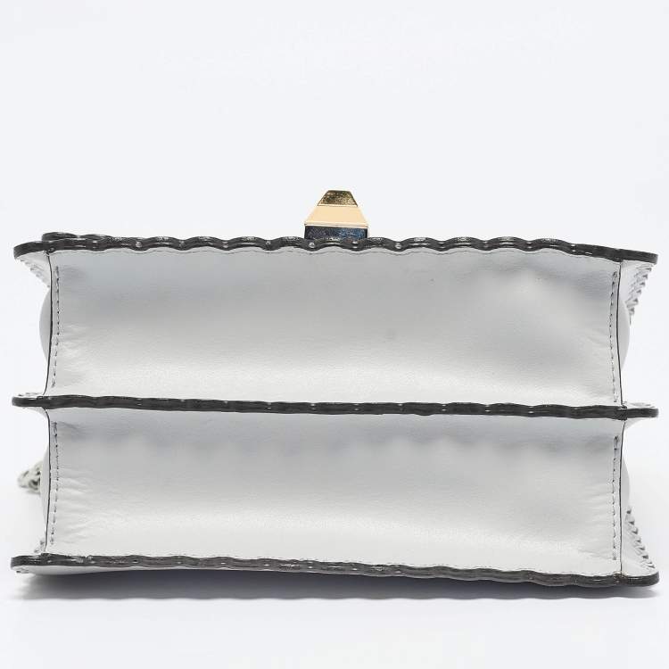 Pre Owned Fendi Light Blue Leather Mini Scalloped Kan I Shoulder Bag