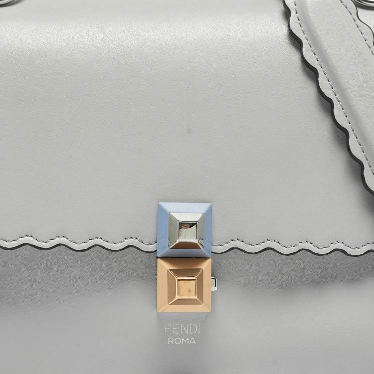 Pre Owned Fendi Light Blue Leather Mini Scalloped Kan I Shoulder Bag