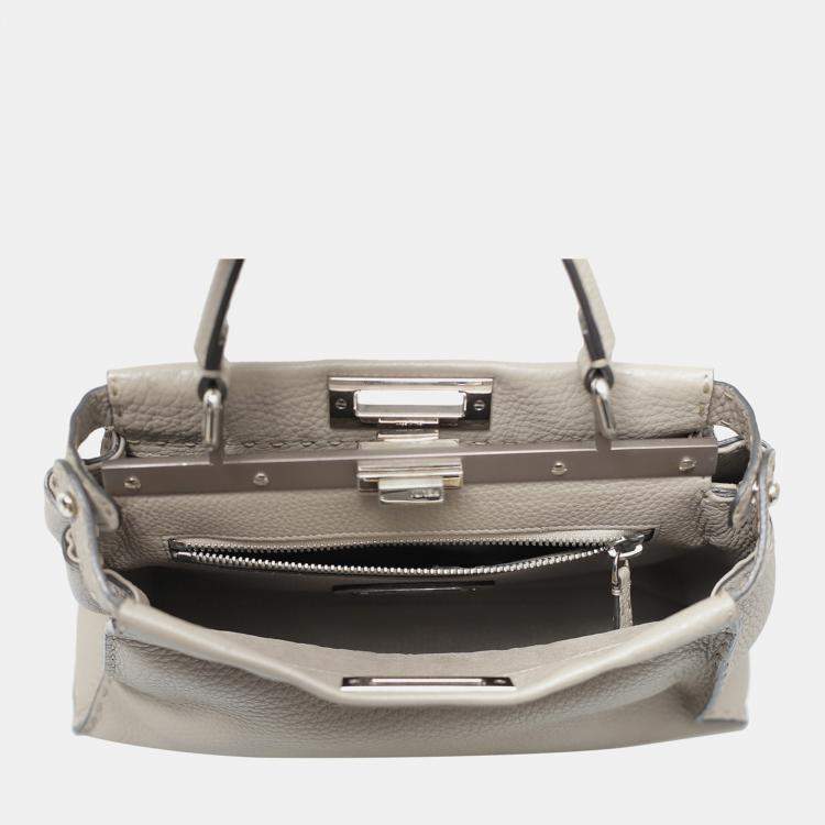Pre Owned Fendi Grey Selleria Leather Peekaboo Top Handle Bag