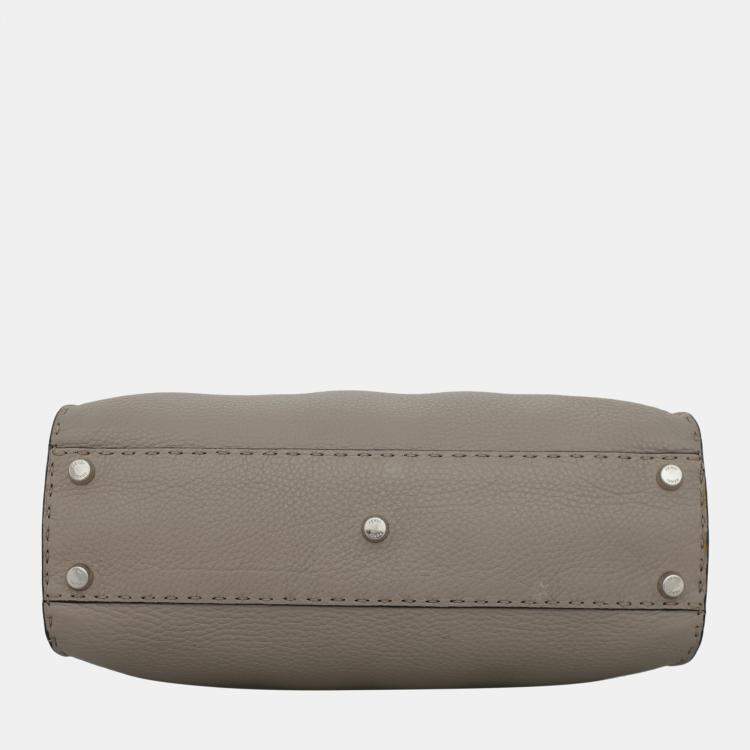 Pre Owned Fendi Grey Selleria Leather Peekaboo Top Handle Bag