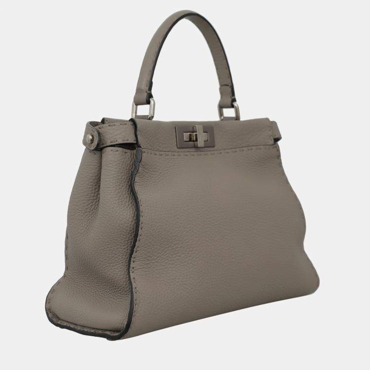 Pre Owned Fendi Grey Selleria Leather Peekaboo Top Handle Bag
