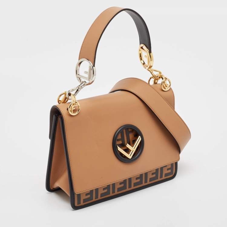 Pre Owned Fendi Brown/Black Zucca Embossed Leather Kan I F Top Handle Bag