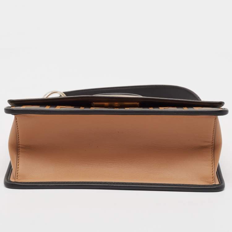 Pre Owned Fendi Brown/Black Zucca Embossed Leather Kan I F Top Handle Bag