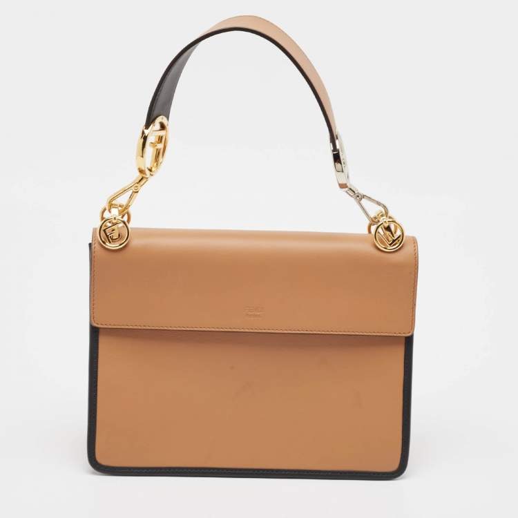 Pre Owned Fendi Brown/Black Zucca Embossed Leather Kan I F Top Handle Bag