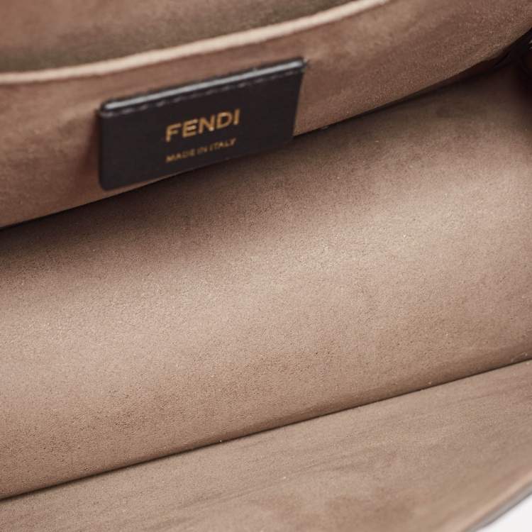 Pre Owned Fendi Brown/Black Zucca Embossed Leather Kan I F Top Handle Bag