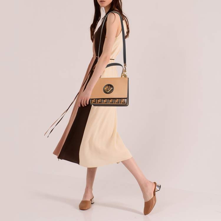 Pre Owned Fendi Brown/Black Zucca Embossed Leather Kan I F Top Handle Bag