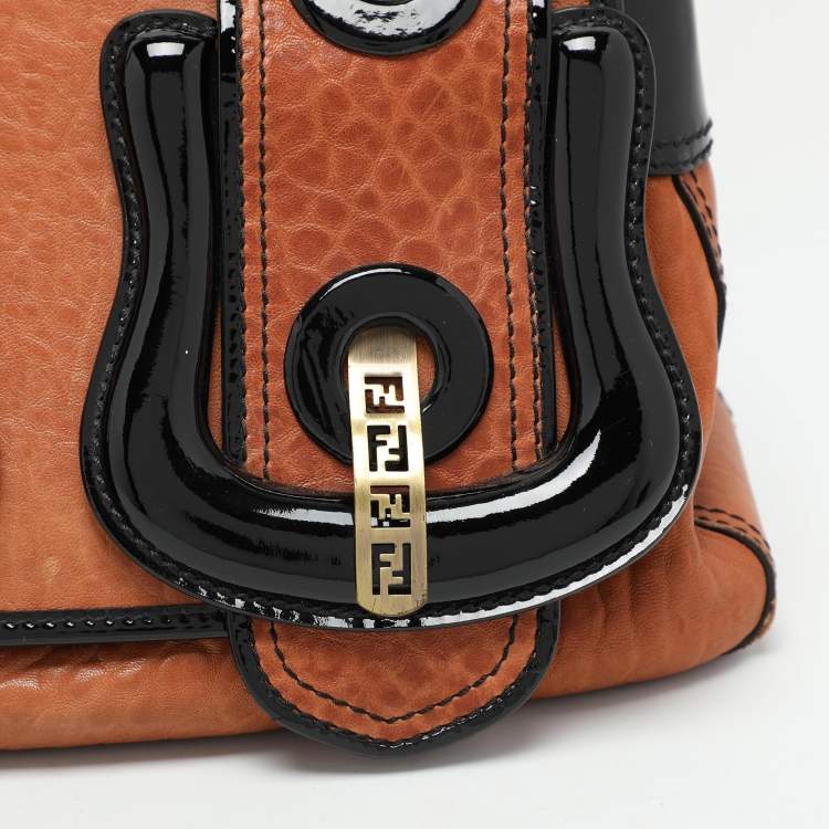 Pre Owned Fendi Black/Brown Patent and Leather B Shoulder Bag