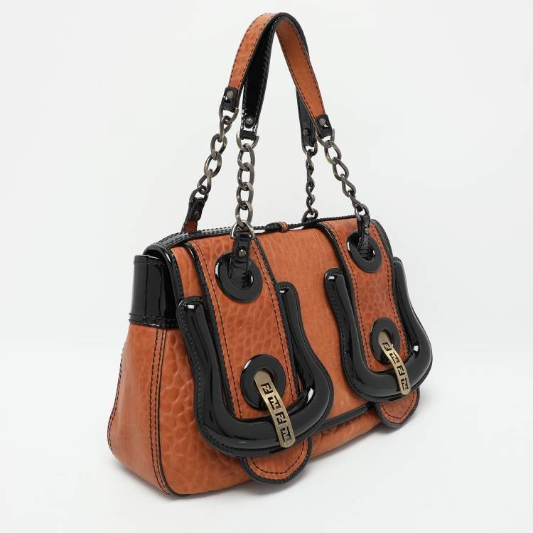 Pre Owned Fendi Black/Brown Patent and Leather B Shoulder Bag