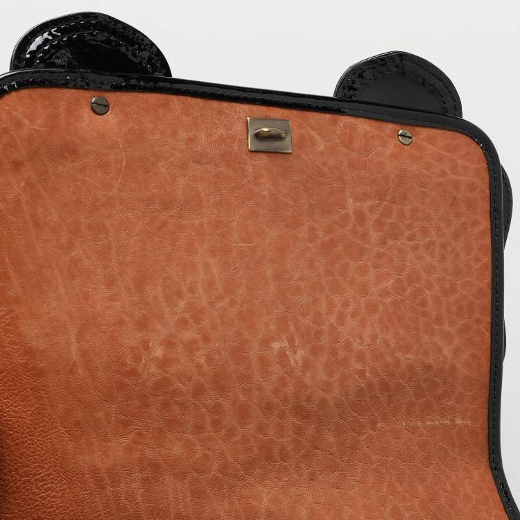 Pre Owned Fendi Black/Brown Patent and Leather B Shoulder Bag