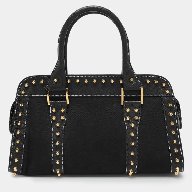 Pre Owned Fendi Black Canvas and Leather Selleria Embellished Satchel
