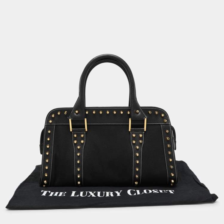 Pre Owned Fendi Black Canvas and Leather Selleria Embellished Satchel