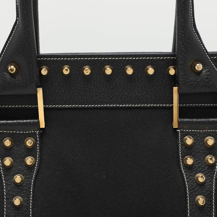 Pre Owned Fendi Black Canvas and Leather Selleria Embellished Satchel
