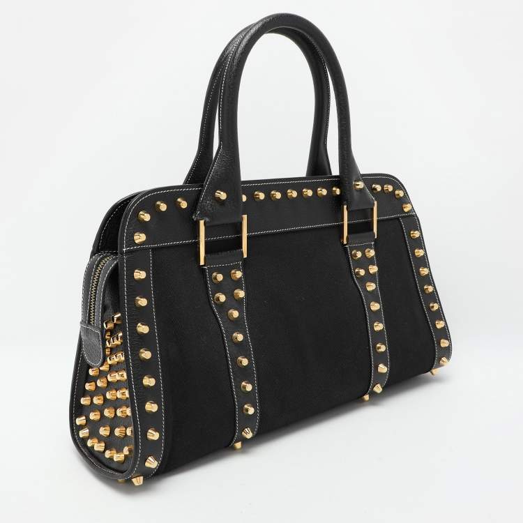 Pre Owned Fendi Black Canvas and Leather Selleria Embellished Satchel