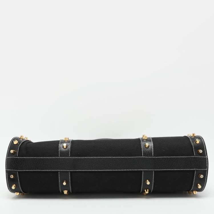 Pre Owned Fendi Black Canvas and Leather Selleria Embellished Satchel