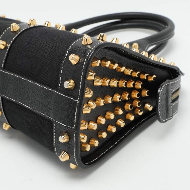 Pre Owned Fendi Black Canvas and Leather Selleria Embellished Satchel