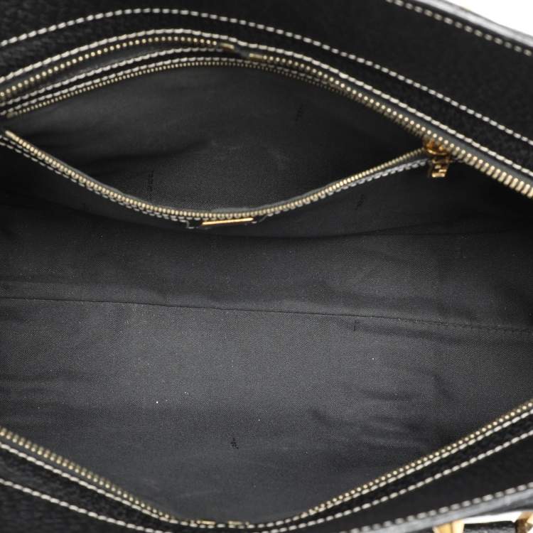Pre Owned Fendi Black Canvas and Leather Selleria Embellished Satchel