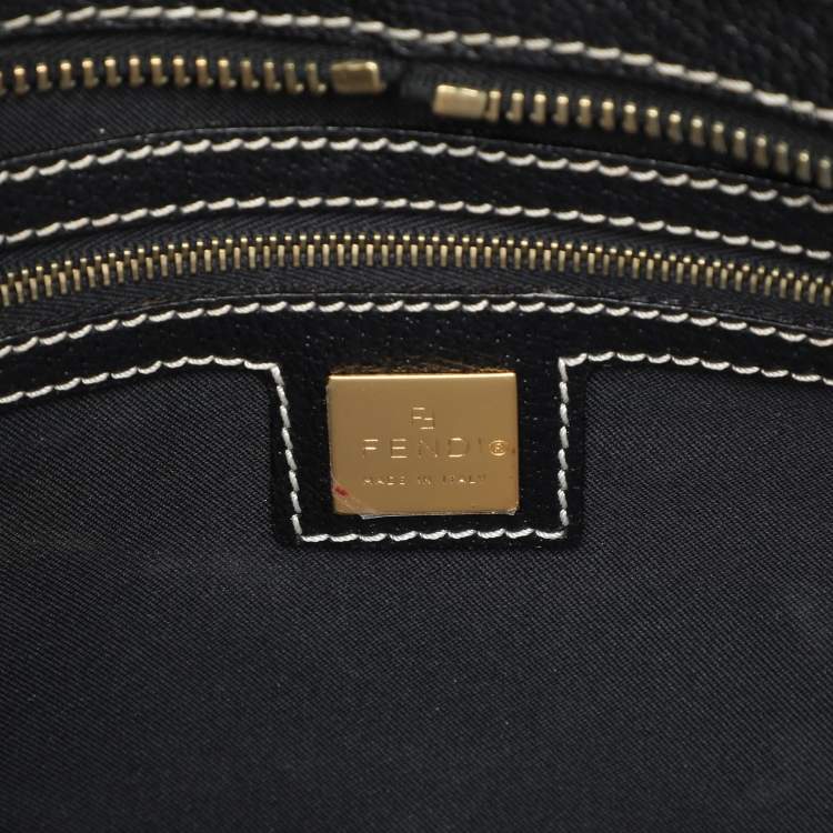 Pre Owned Fendi Black Canvas and Leather Selleria Embellished Satchel
